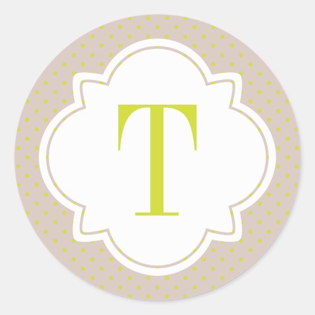 Polka Dot und Quatrefolie Single Letter Monogram Runder Aufkleber (Vorderseite)