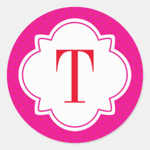 Polka Dot und Quatrefolie Single Letter Monogram Runder Aufkleber