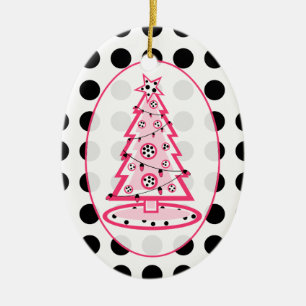 Polka-Dot und rosa Weihnachtsbaum Keramikornament