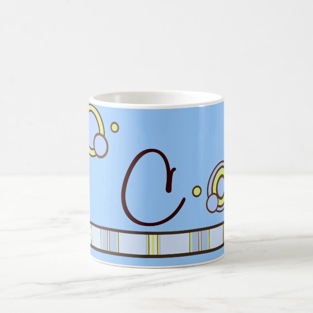 Polka Dot und Streifen Blue Monogram Tasse (Mittel)