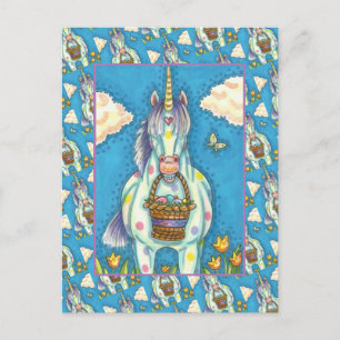 POLKA DOT UNICORN AND EASTER EGG BASKET, FANTASY FEIERTAGSPOSTKARTE