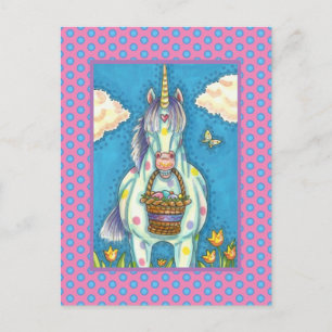 POLKA DOT UNICORN AND EASTER EGG BASKET, FANTASY FEIERTAGSPOSTKARTE