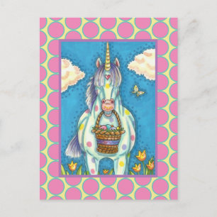 POLKA DOT UNICORN AND EASTER EGG BASKET, FANTASY FEIERTAGSPOSTKARTE