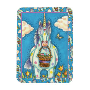 POLKA DOT UNICORN AND EASTER EGG BASKET, FANTASY MAGNET