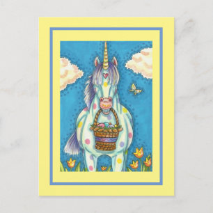POLKA DOT UNICORN UND EASTER EGG BASKET, FANTASY FEIERTAGSPOSTKARTE