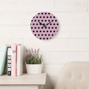Polka Dot Wall Clock (rosa und schwarz) Große Wanduhr