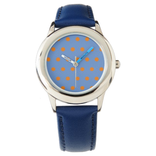 Polka Dot Watch (Denim Blue & Orange) Armbanduhr (Vorderseite)