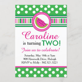 Polka Dot Watermelon Party Einladung (pink/grün)