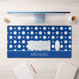 Polka Dot White Blue Pattern Schreibtischunterlage
