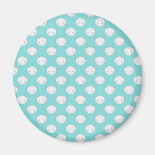 Polka Dot White Kitty Face über Aquamarin Magnet