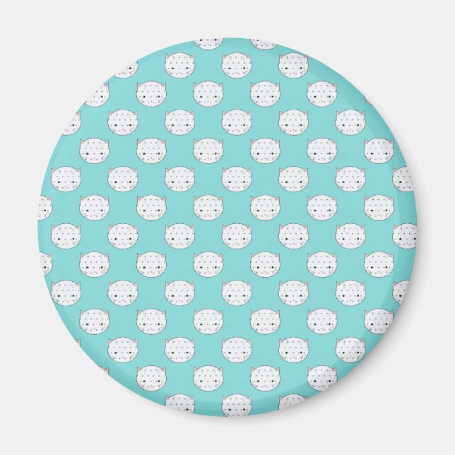 Polka Dot White Kitty Face über Aquamarin Magnet (Vorne)