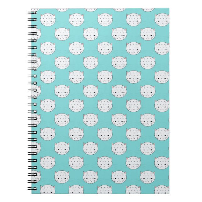 Polka Dot White Kitty Face über Aquamarin Notizblock (Vorderseite)