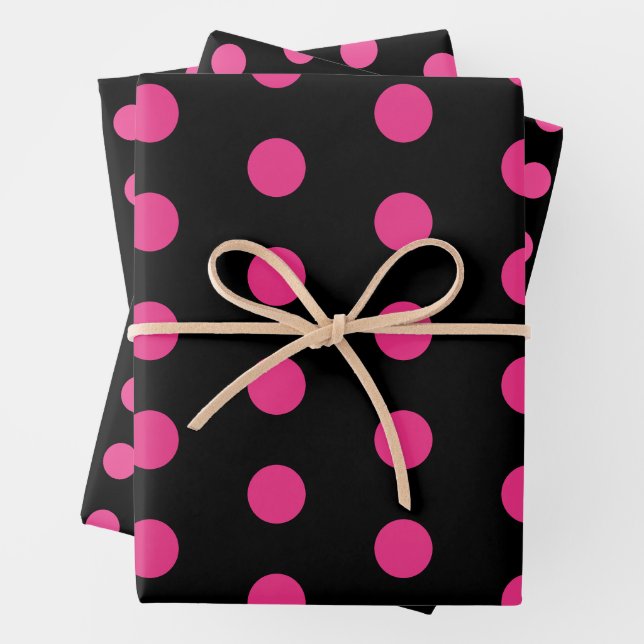 Polka Dot Wrapping Paper Sheets (Black & Neon Pink Geschenkpapier Set (Beispiel)