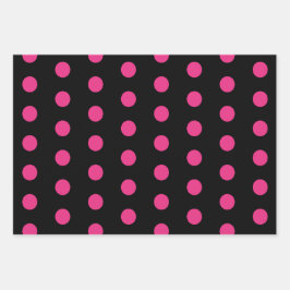 Polka Dot Wrapping Paper Sheets (Black & Neon Pink Geschenkpapier Set
