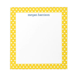 Polka Dot Yellow Personalisiert Notepad Notizblock