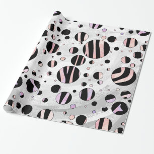 Polka Dot Zebra Black und Pink Geschenkpapier