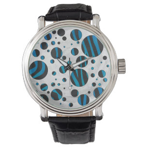 Polka Dot Zebra Schwarz und Blau Muster Armbanduhr