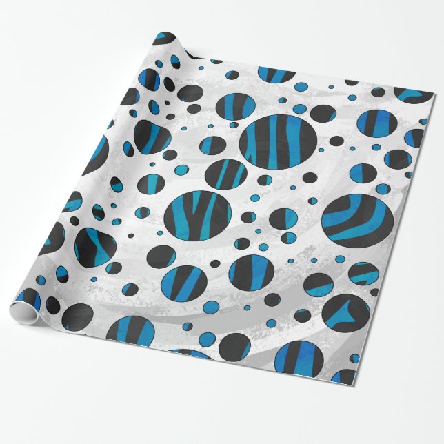 Polka Dot Zebra Schwarz und Blau Muster Geschenkpapier (Ungerollt)