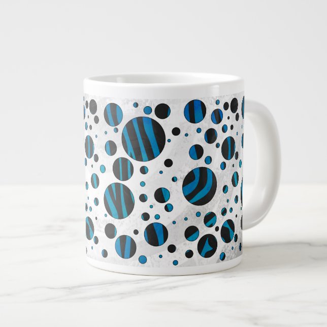 Polka Dot Zebra Schwarz und Blau Muster Jumbo-Tasse (Vorderseite Rechts)