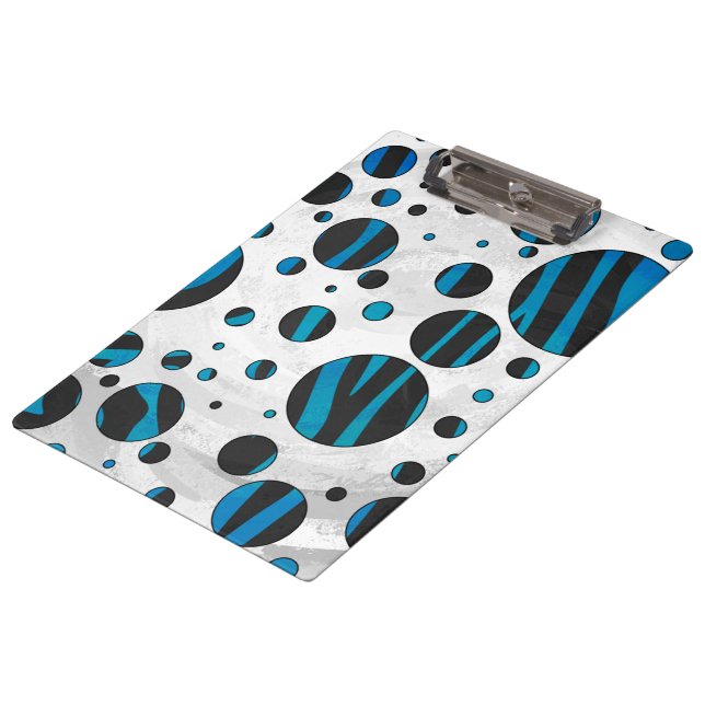 Polka Dot Zebra Schwarz und Blau Muster Klemmbrett (Schrägansicht)
