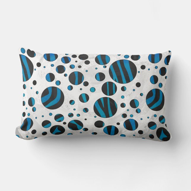 Polka Dot Zebra Schwarz und Blau Muster Lendenkissen (Vorderseite)