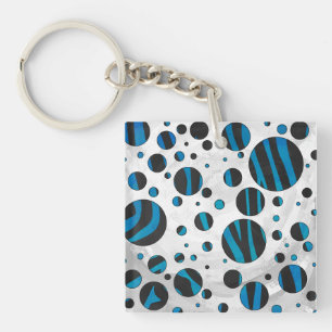 Polka Dot Zebra Schwarz und Blau Muster Schlüsselanhänger