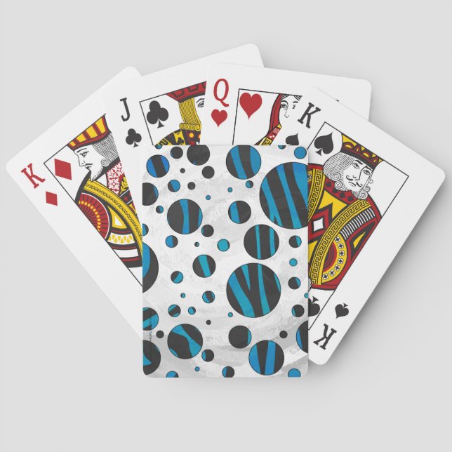 Polka Dot Zebra Schwarz und Blau Muster Spielkarten (Rückseite)