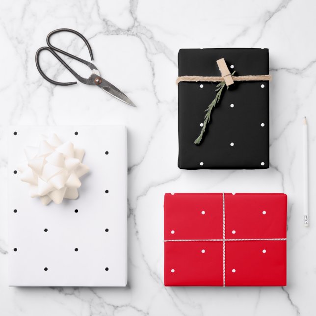 Polka dotiert Schwarz-weißes, winziges Muster Geschenkpapier Set (Vorderseite)
