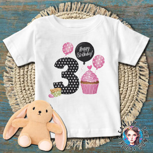 Polka Dots 3. Geburtstag CUPCAKE Baby T-shirt