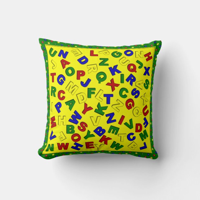 Polka Dots Alphabet-Green-Sq-Pillow Kissen (Vorderseite)