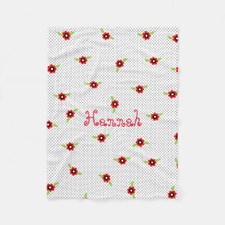 Polka Dots and Blume Personalisiert Fleece Blanket