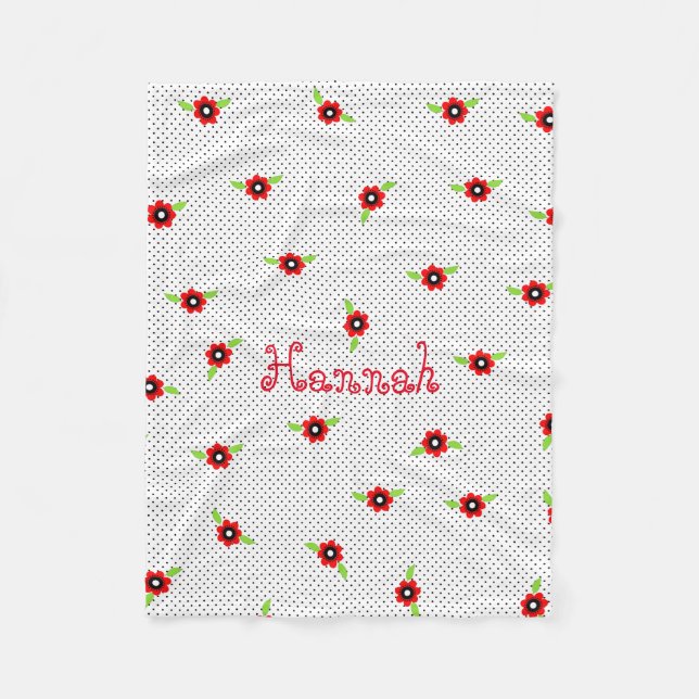 Polka Dots and Blume Personalisiert Fleece Blanket (Vorderseite)