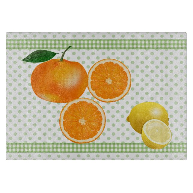 Polka Dots and Citrus Glass Cutting Board Schneidebrett (Vorderseite)