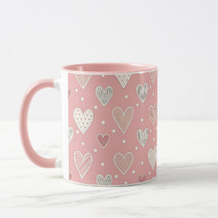 Polka Dots and Hearts Pink Valentinstag Pattern Tasse