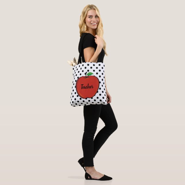 Polka Dots and Red Apple Teachers Tote Bag (Am Model)