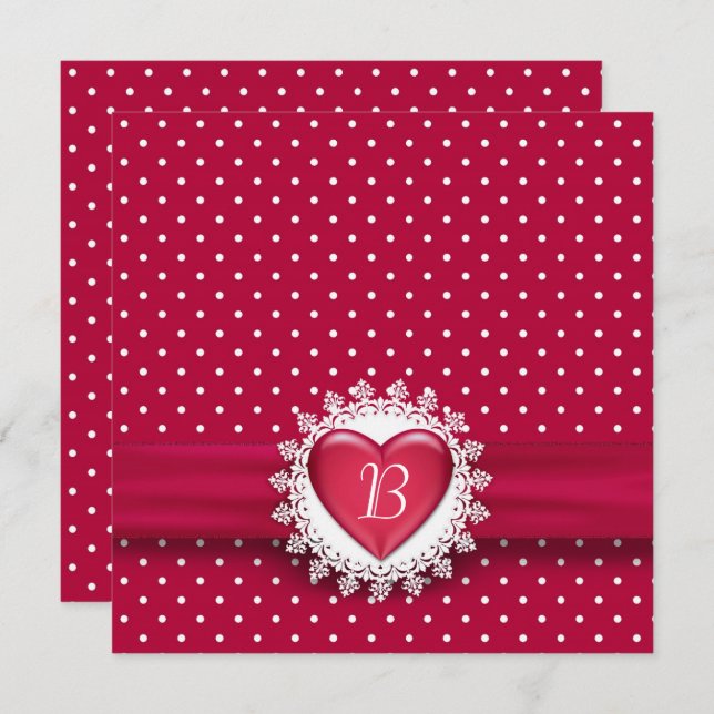 Polka Dots and Red Heart Einladung (Vorne/Hinten)