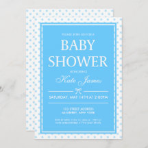 Polka Dots and Ribbon Blue Baby Shower Einladung