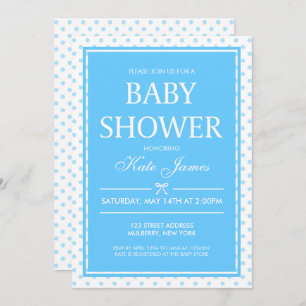 Polka Dots and Ribbon Blue Baby Shower Einladung