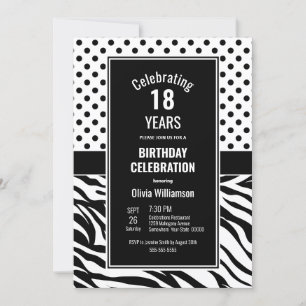 Polka Dots and Zebra Stripes 18. Geburtstag Einladung