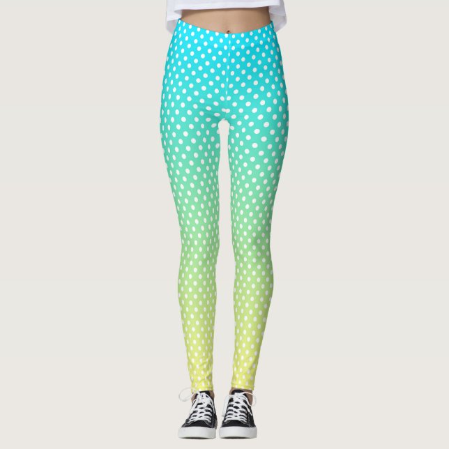 Polka Dots Aquamarine gelbe Leggings (Vorderseite)