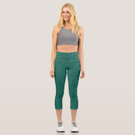 Polka-Dots aus grün und weiß gesteppt Capri Leggings