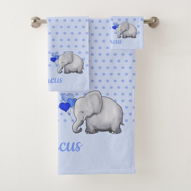 Polka Dots Baby Name Blue Elephant Dusche Kinderzi Badhandtuch Set (Insitu)