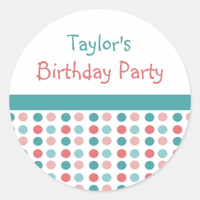 Polka Dots Birthday Party Name Stickers (Vorderseite)
