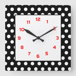 Polka Dots- Black & White Quadratische Wanduhr