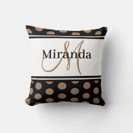 Polka Dots Brown White Stripe Black Monogram Kissen