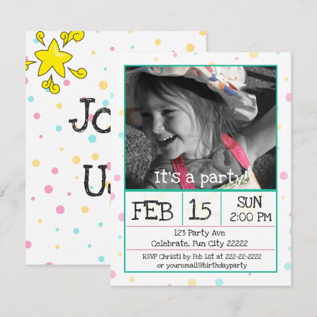 Polka Dots Custom Foto Einladung (Vorne/Hinten)