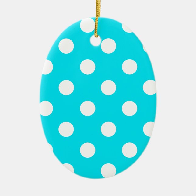 Polka dots cyan hex code 00E3F4 Keramik Ornament (Vorne)