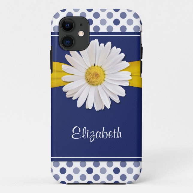 Polka Dots Daisy Navy Blue Ribbon Case-Mate iPhone Hülle (Rückseite)