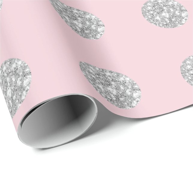 Polka Dots Glitzer Rosa Rose Silver Bridal Wedding Geschenkpapier (Rolleneckpunkt)