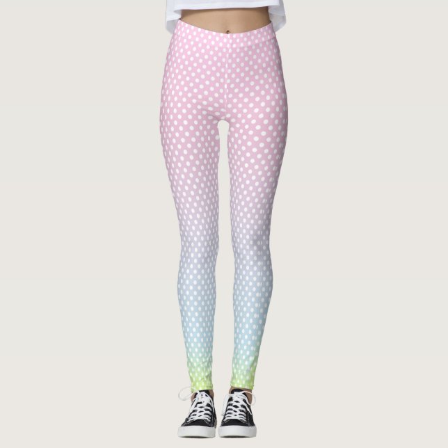 Polka Dots Gradient Pink Blau Gelbe Leggings (Vorderseite)